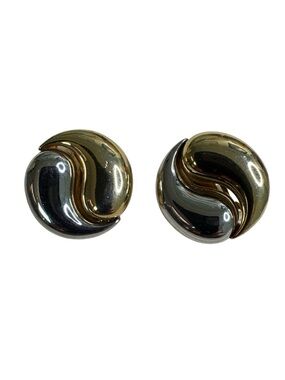 Courreges Paris Two-Tone Gold and Silver Swirl Clip-On Earrings - Modernist